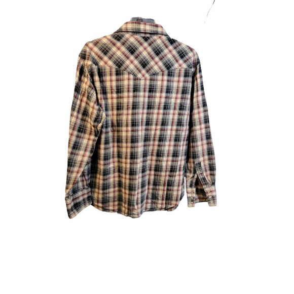 Wrangler Wrancher Flannel Long Sleeve Pearl Snap Shirt - Tan/Black/Red -‎ XL - Picture 2 of 7